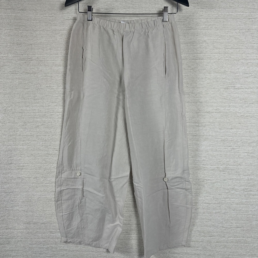 Lisa Bayne Barrel Leg Pants Womens S Beige Lantern Crop Lagenlook Pull On
